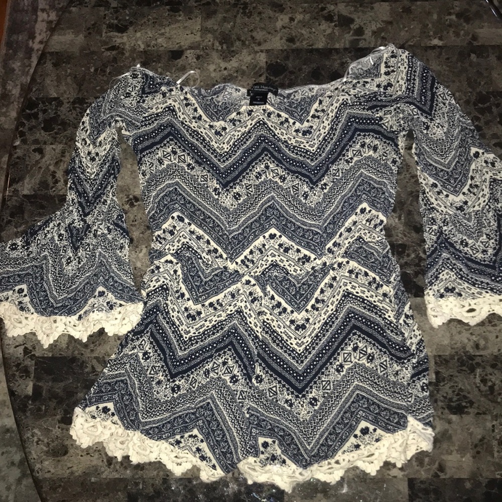 blue and white off the shoulder romper